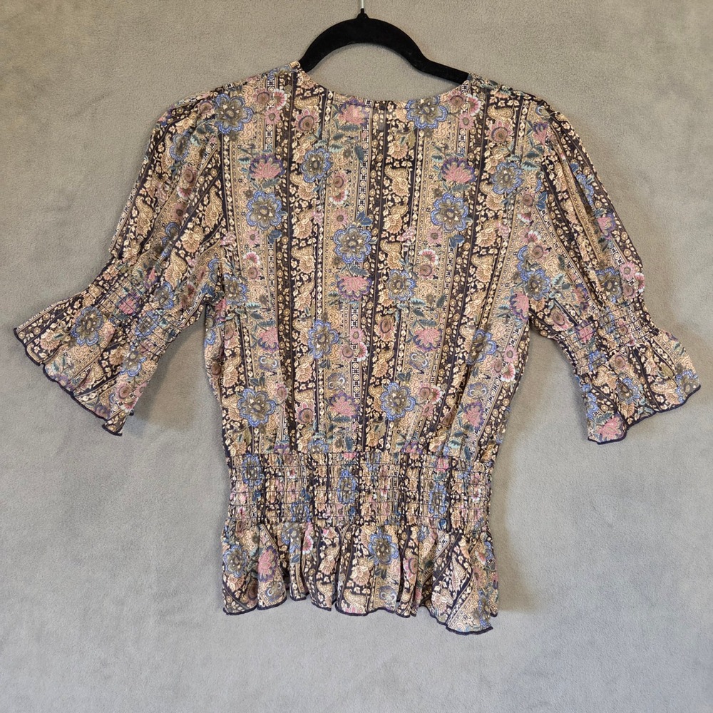 Wildflower Apparel Floral Smocked Peasant Top Women's Medium Boho Hippie - Picture 5 of 14